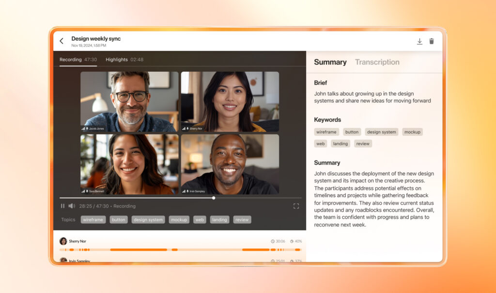 RingVideo meeting summaries