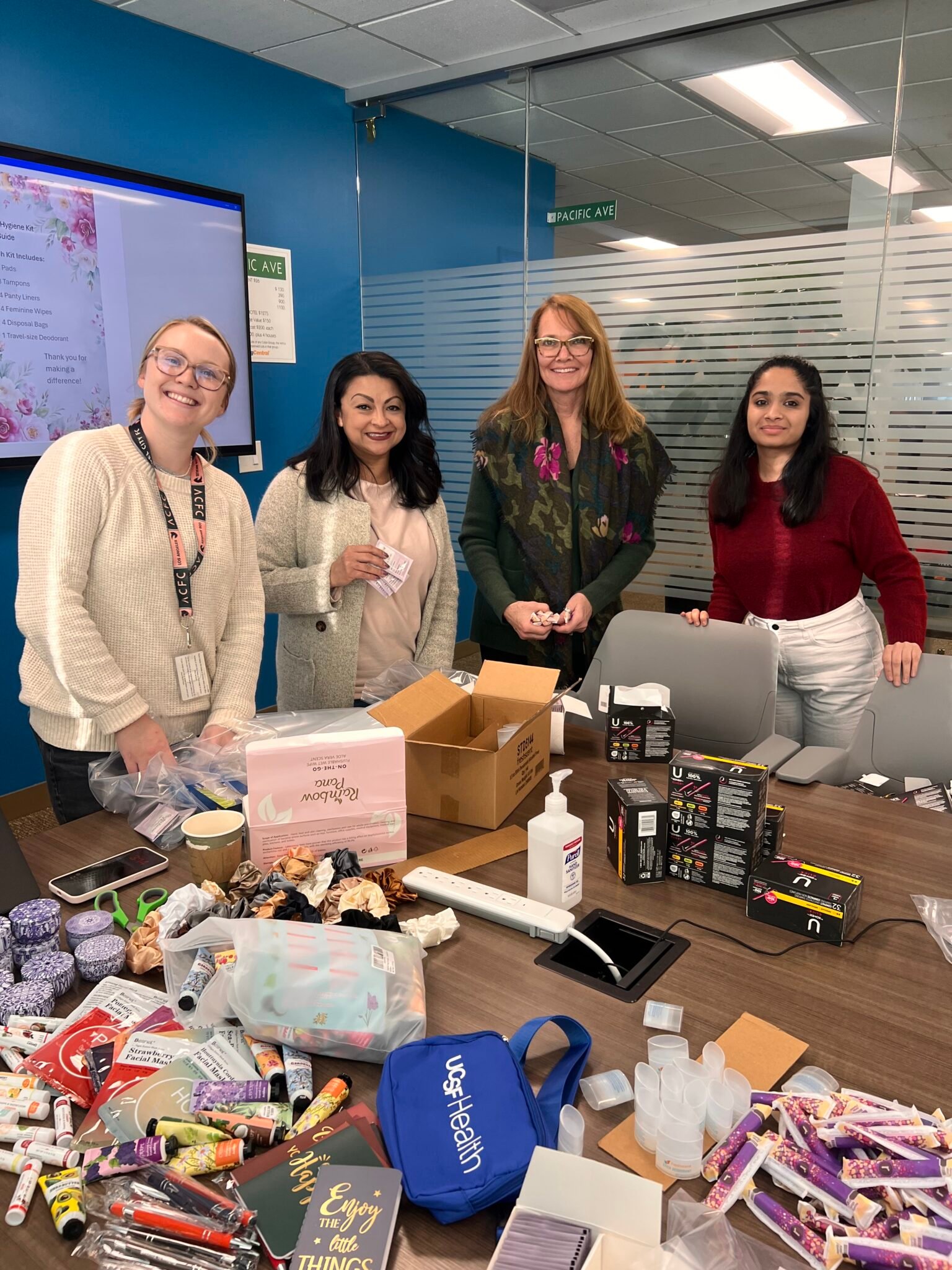 RingCentral US team preparing donations for a local woman's shelter