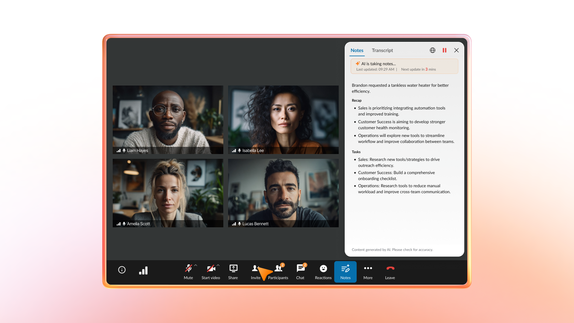 RingCentral Video’s built-in AI takes notes during meetings