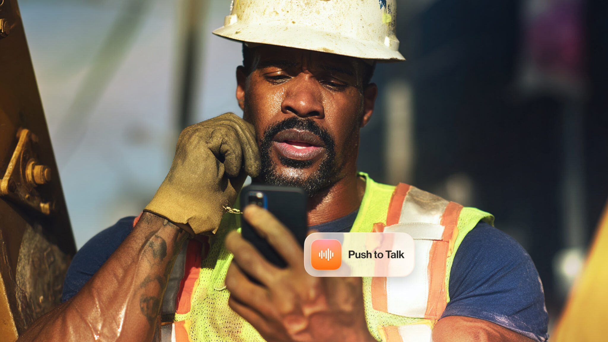 Construction worker using RingCentral Push to Talk