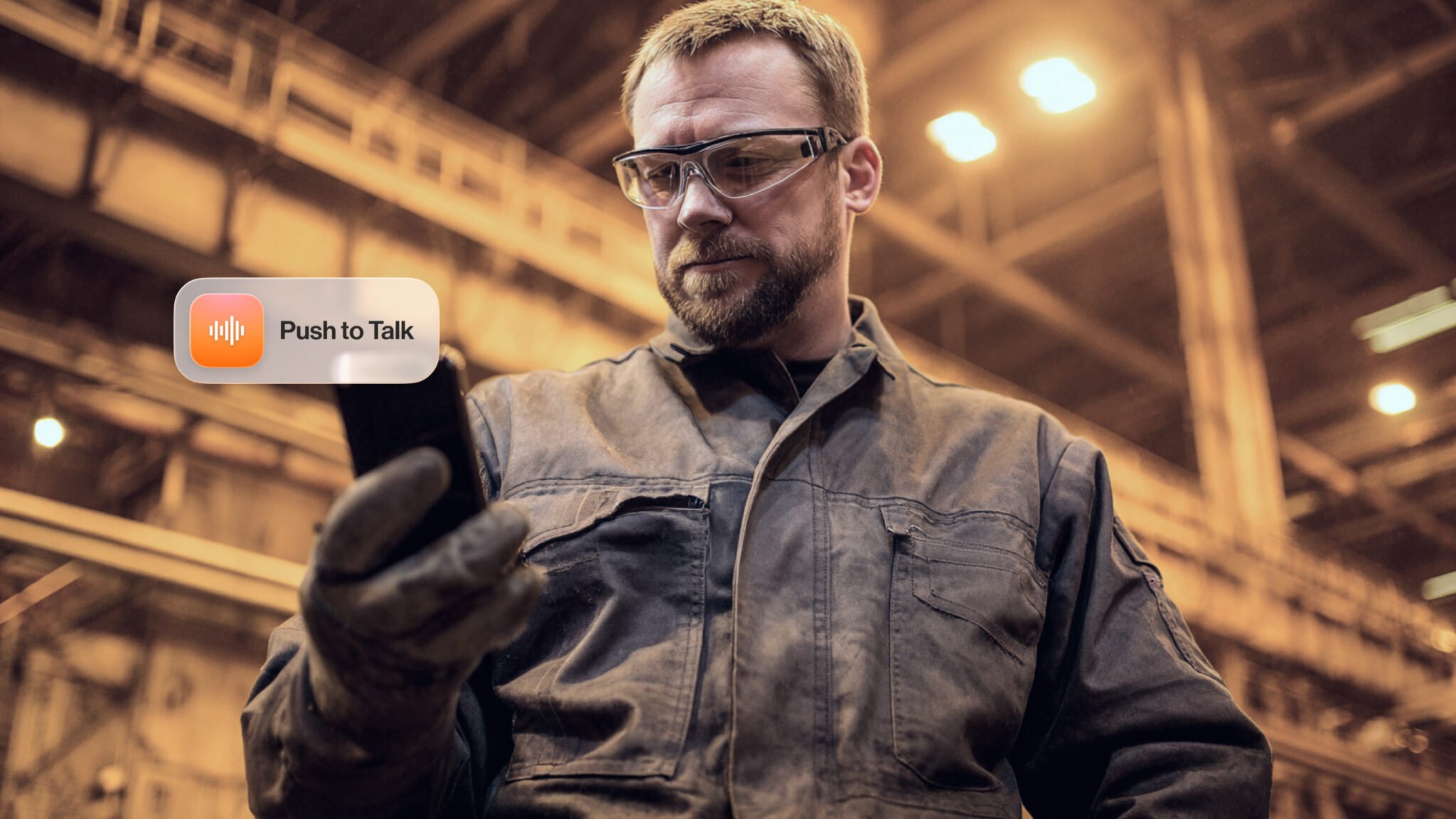 Frontline worker using RingCentral Push to Talk for communication