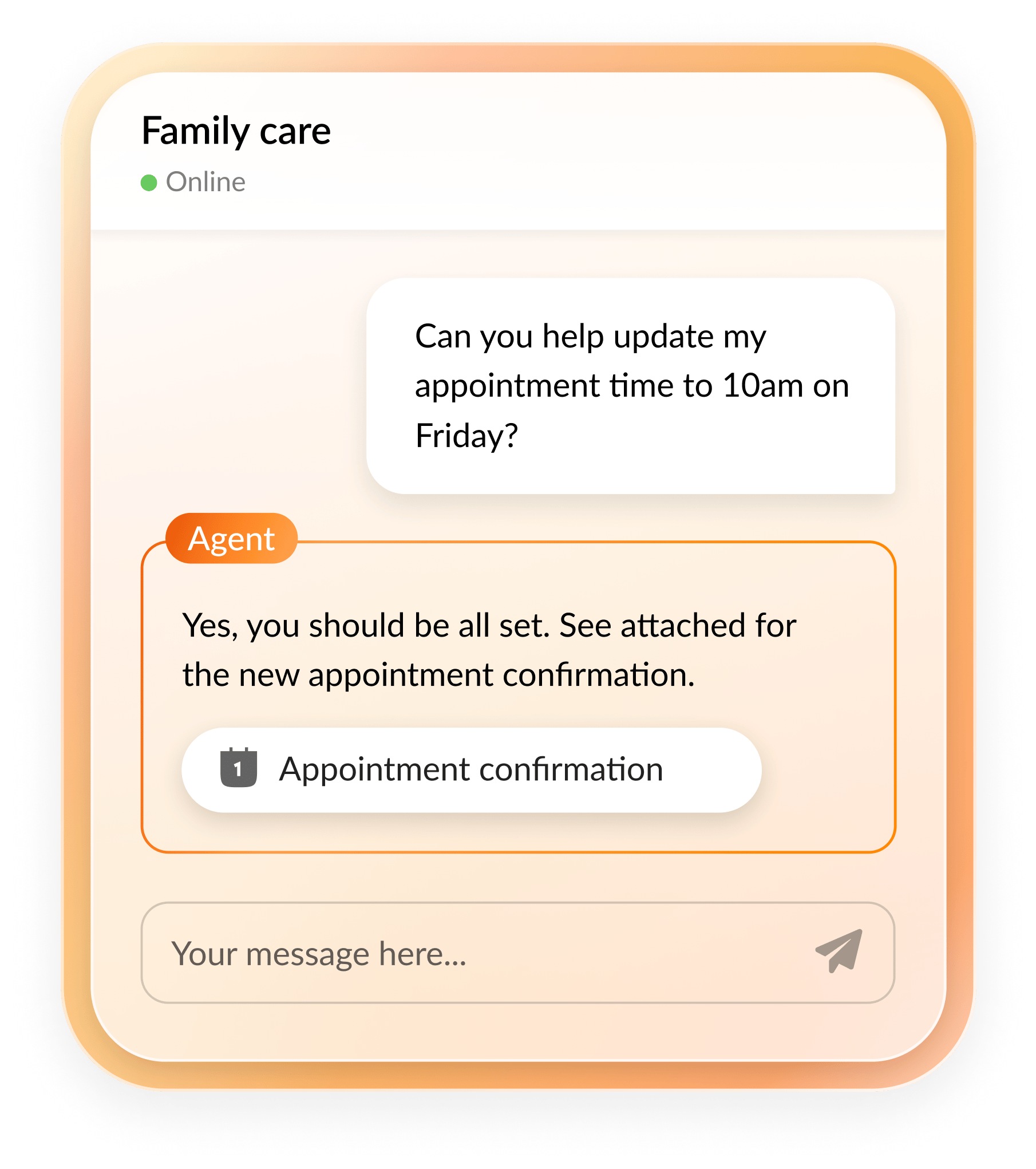 Family Care business using RingCentral chatbot to automatically confirm customer appointment