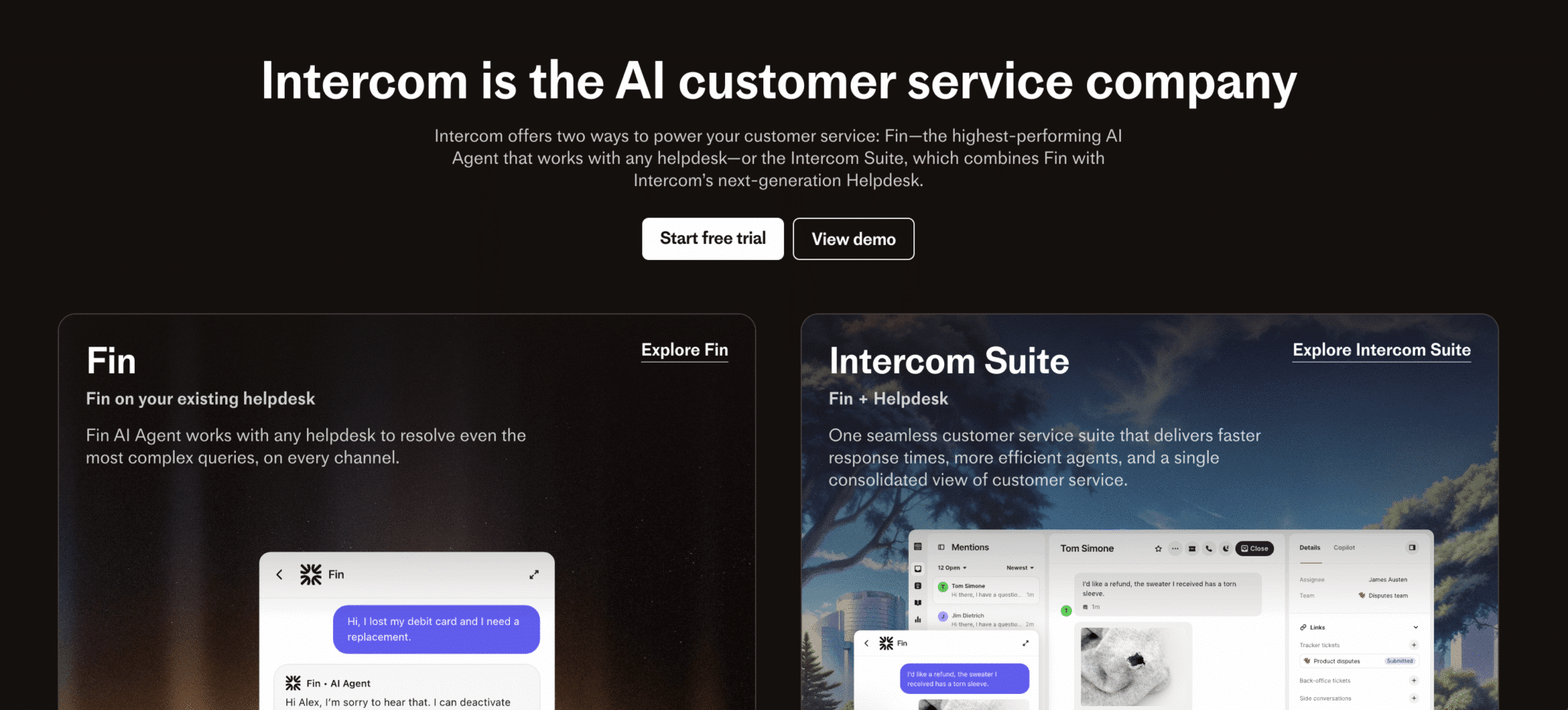 Intercom’s landing page