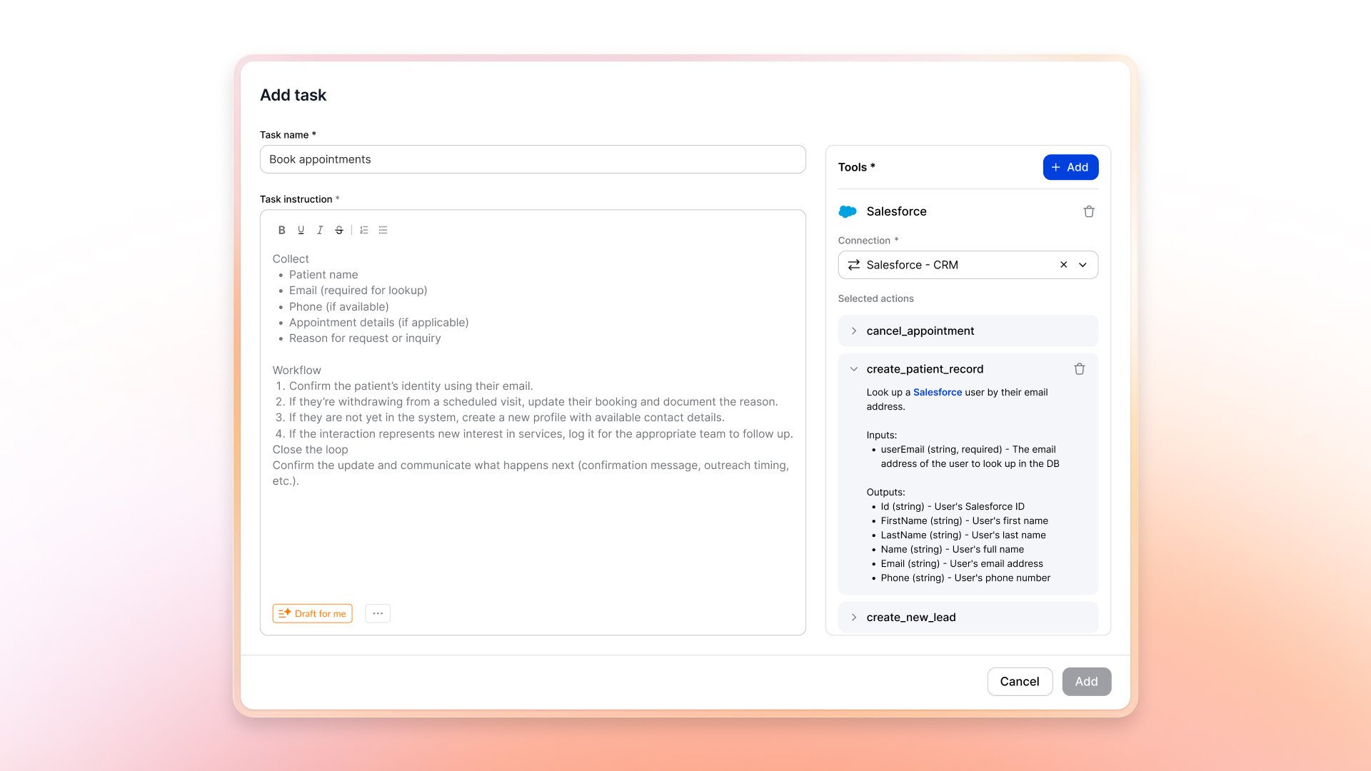 UI add task representative AI