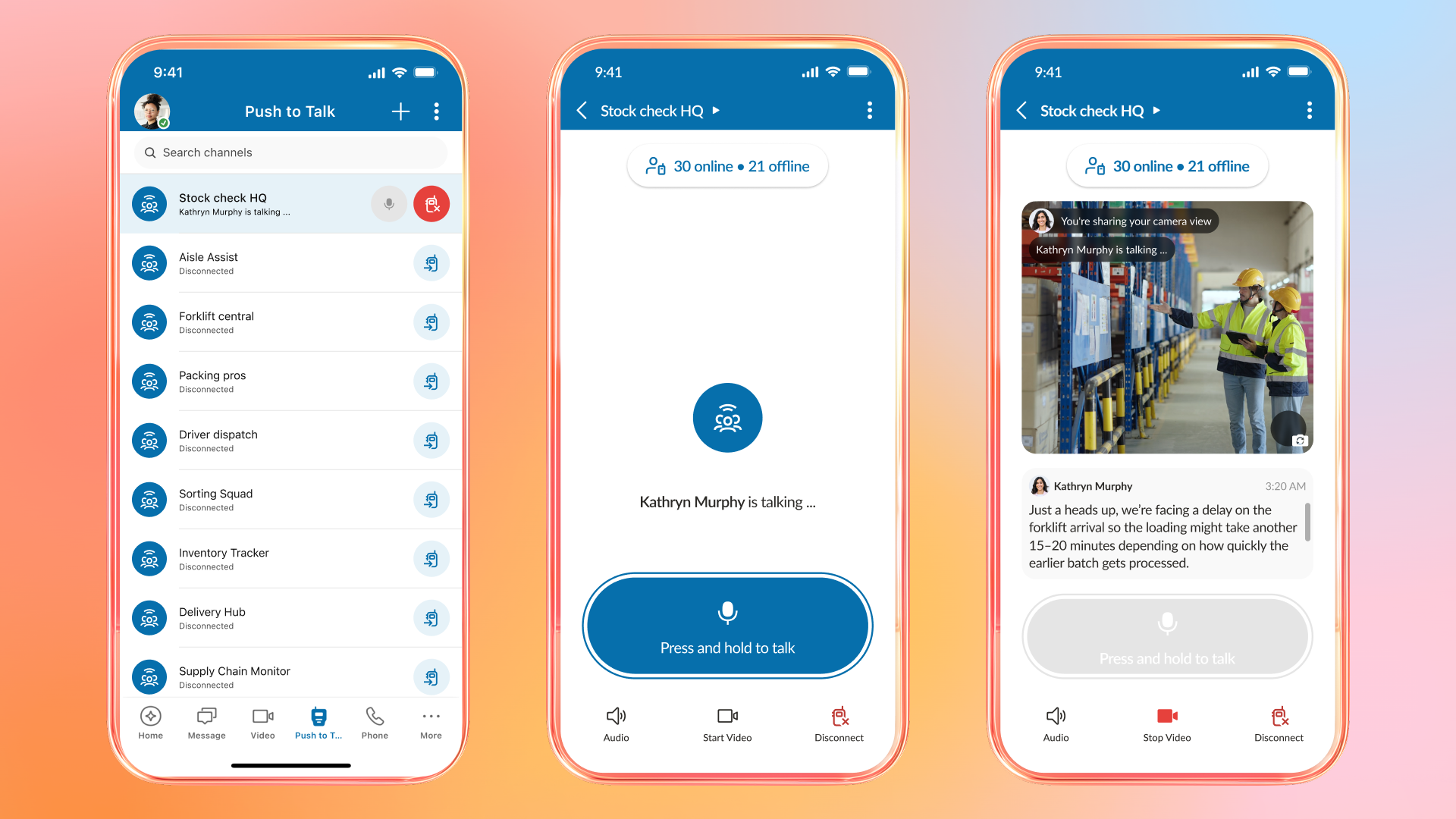RingCentral Push to Talk interface on mobile app