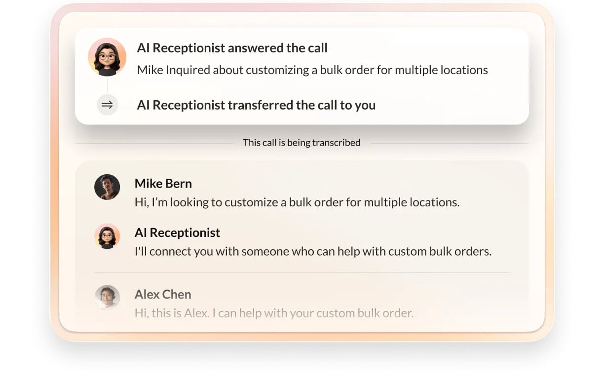 RingCentral’s AI Receptionist answers a customer call, then transfers it to the proper agent