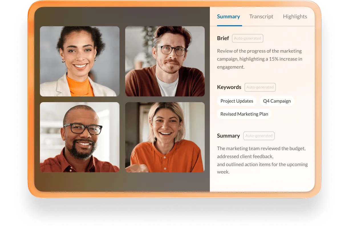 RingEX automatically transcribes video meetings and highlights action items and tasks