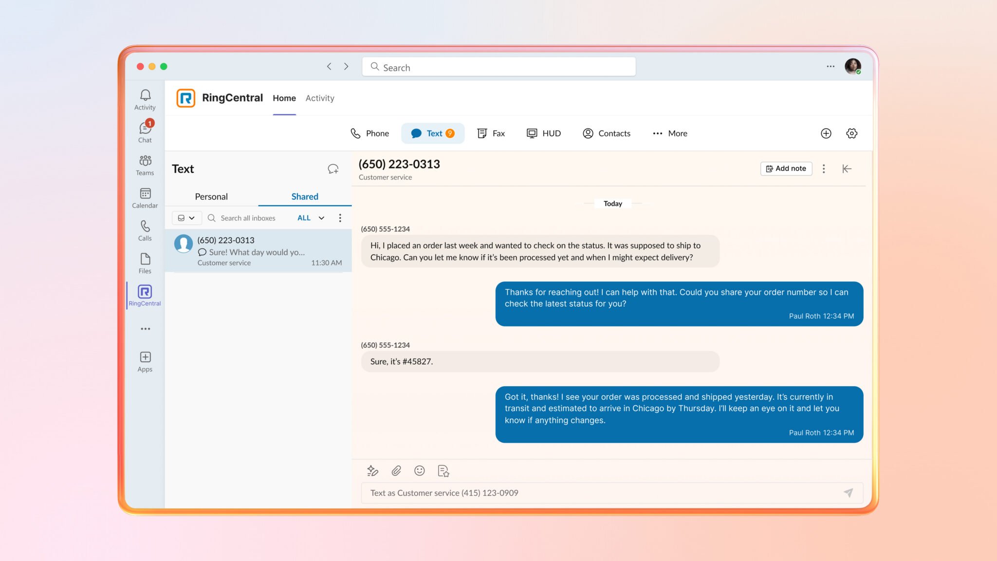 RingCentral Microsoft Teams SMS