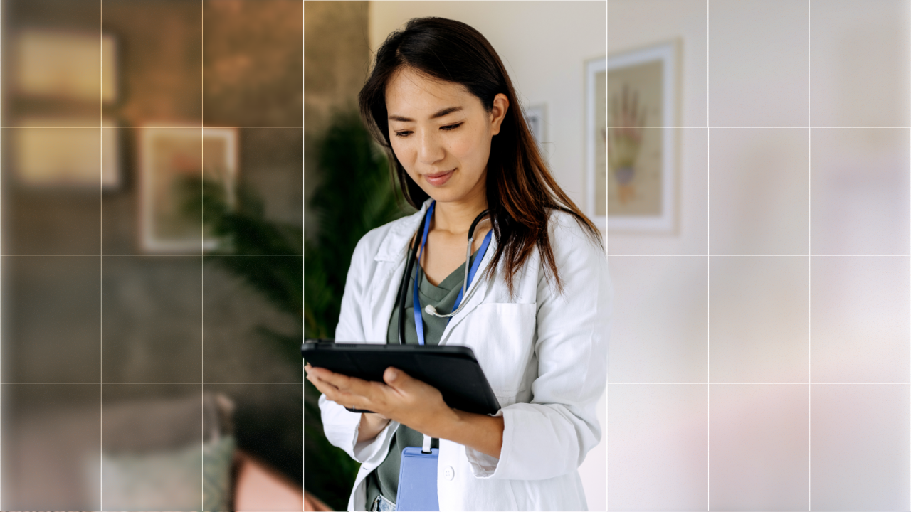 Woman doctor checking chart healthcare office