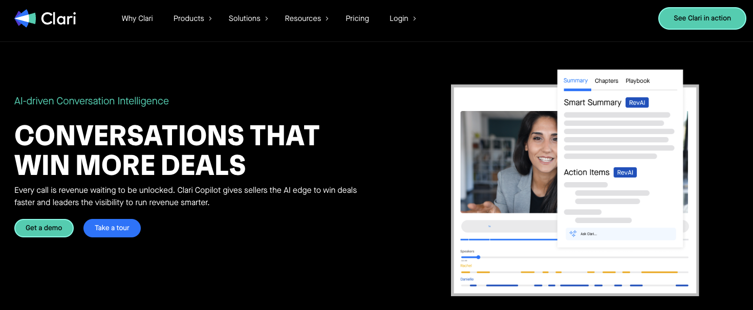 Clari Copilot offers conversation intelligence for sales calls