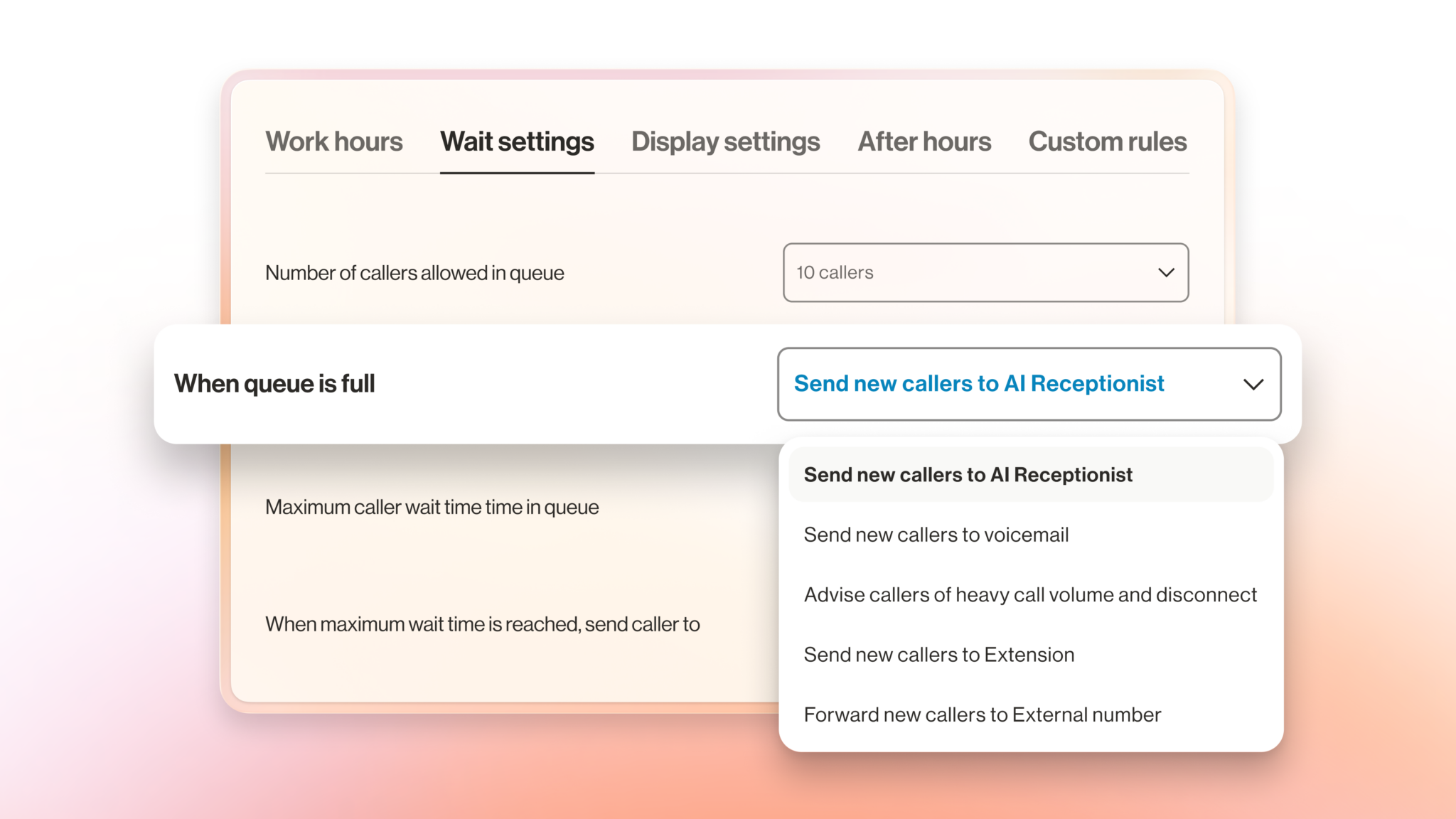 AIR AI Receptionist call queue