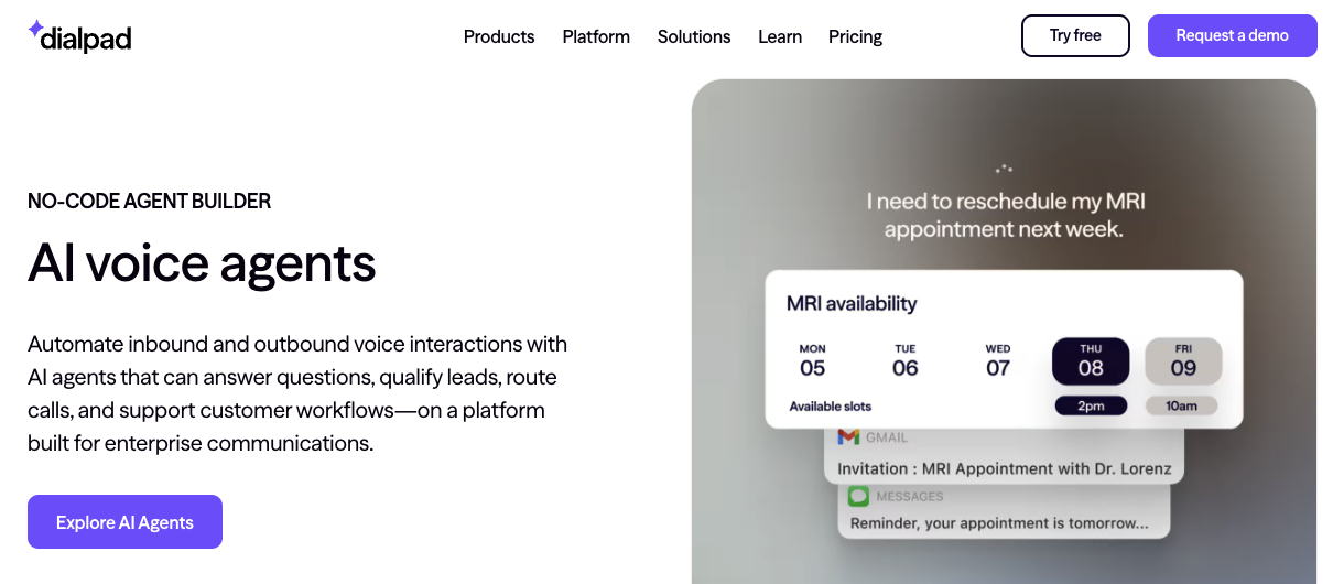 Dialpad offers a no-code AI agent builder