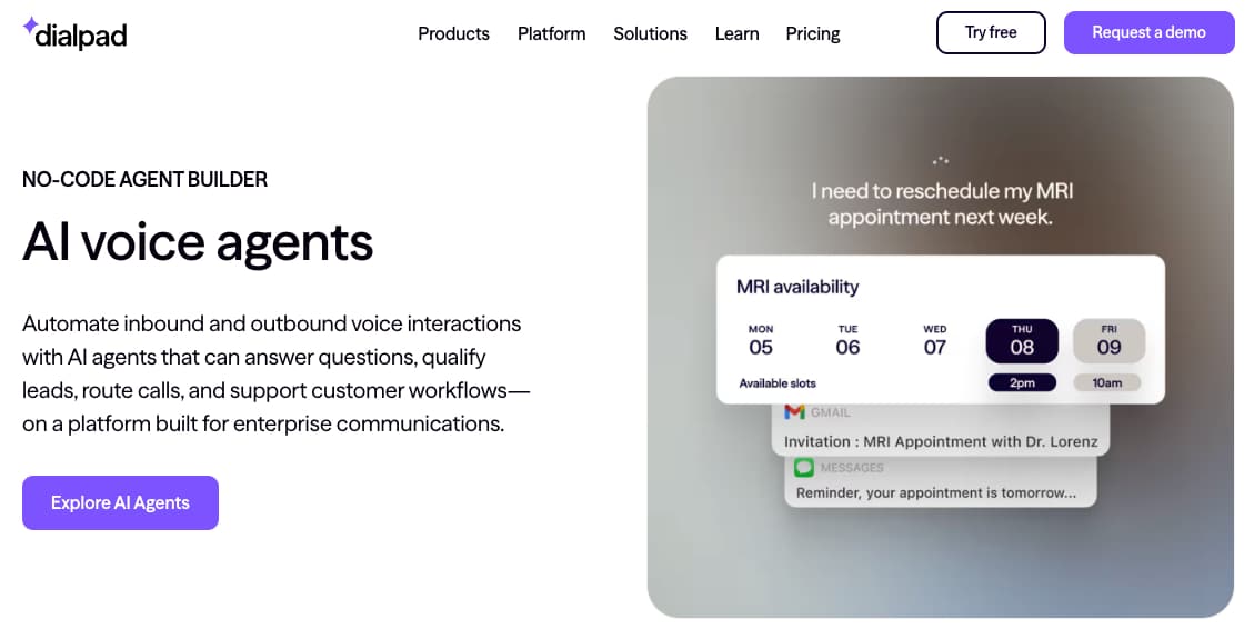 Dialpad offers a no-code AI voice agent builder