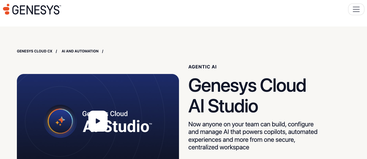 Genesys Cloud offers a no-code flow designer with its AI Studio