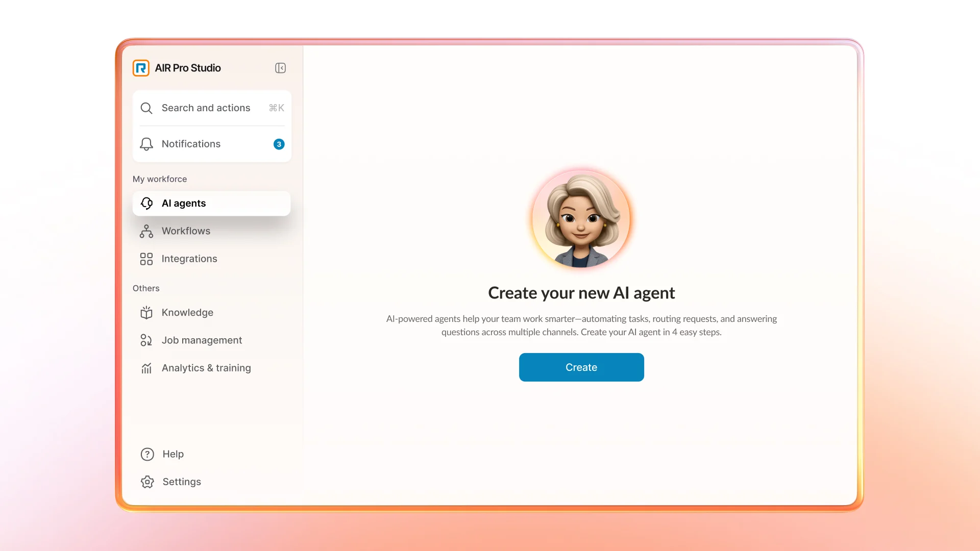 Teams can quickly and easily build no-code AI agents inside AIR Pro Studio