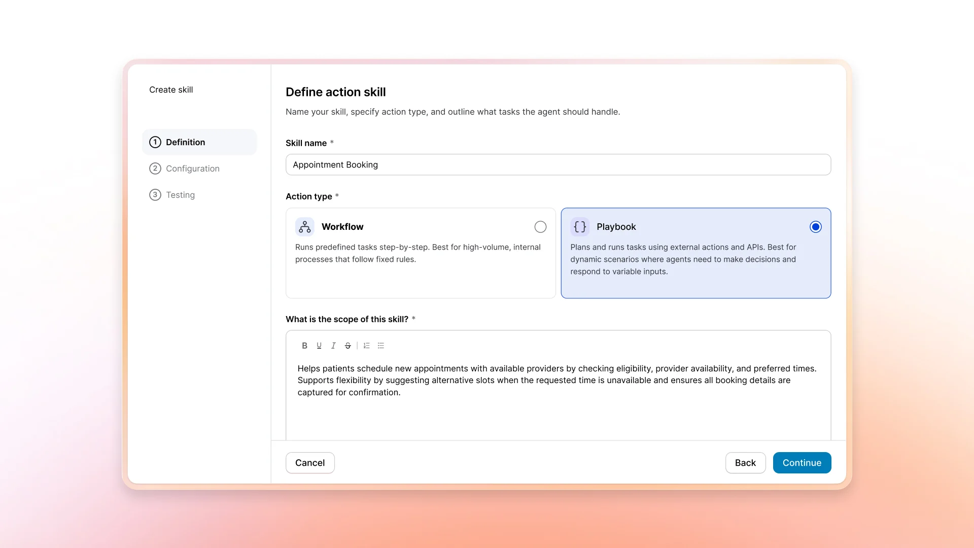 AIR Pro agents follow multi-step workflows or custom playbooks