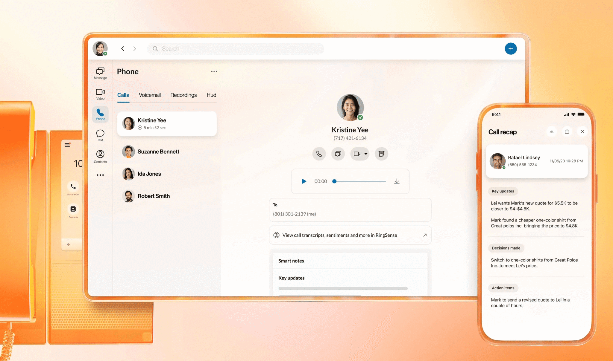 RingEX is a full enterprise telephony solution, complete with call recording, transcripts, and more