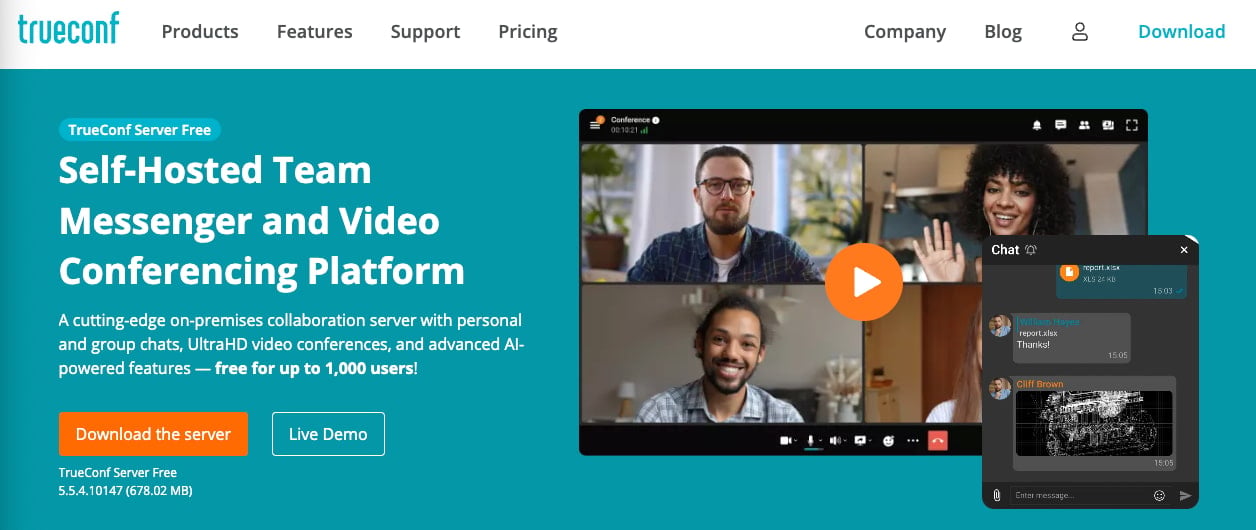 TruConf offers free, self-hosted team video conferencing solutions.
