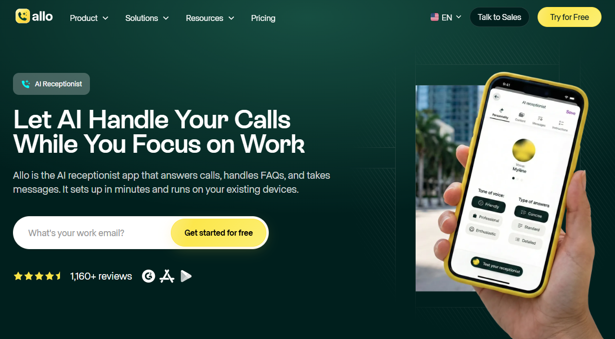 AIlo AI receptionist page