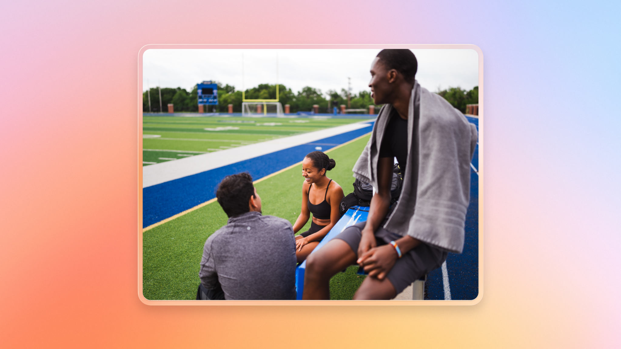 College athletes on field AI-powered communications