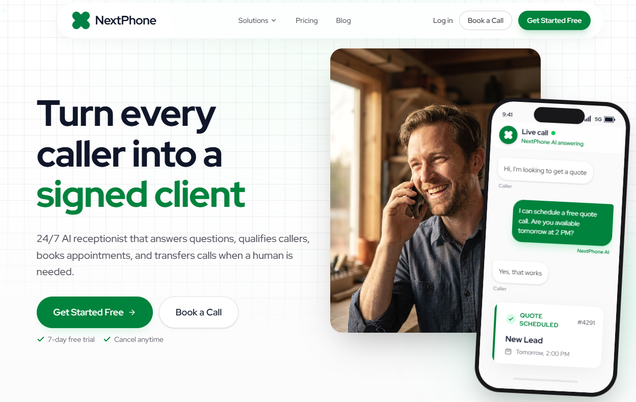 Nextphone AI receptionist page