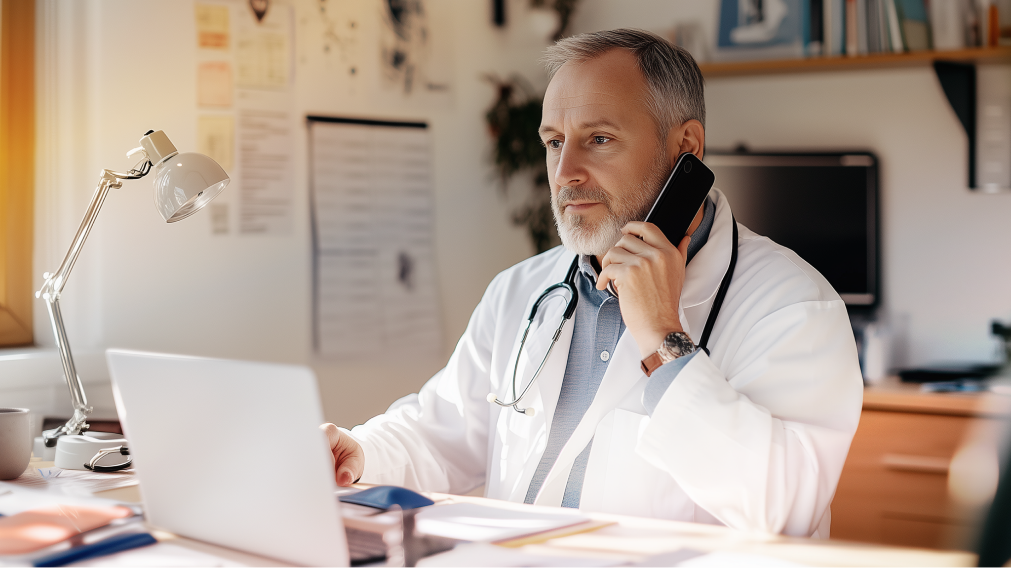 Medical doctor managing patient calls through RingCentral AIR