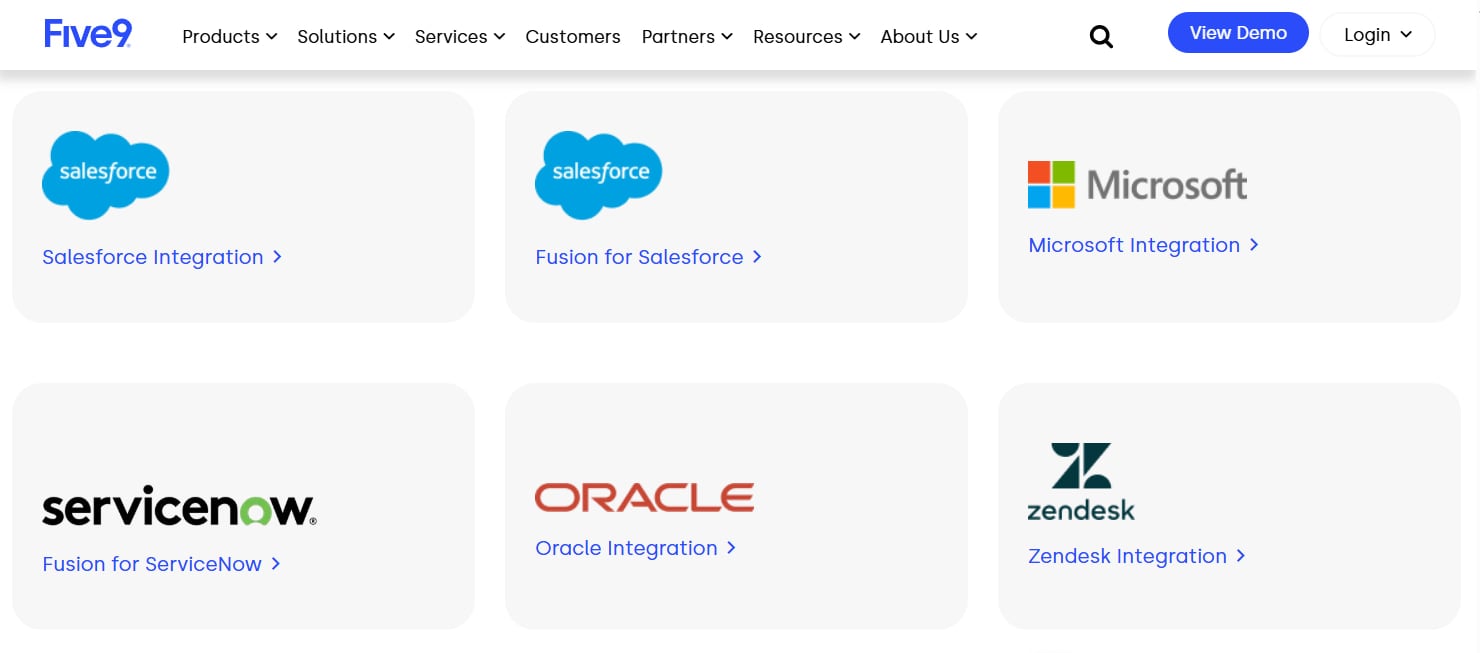 Five9 offers integrations with several major customer relationship management (CRM) platforms