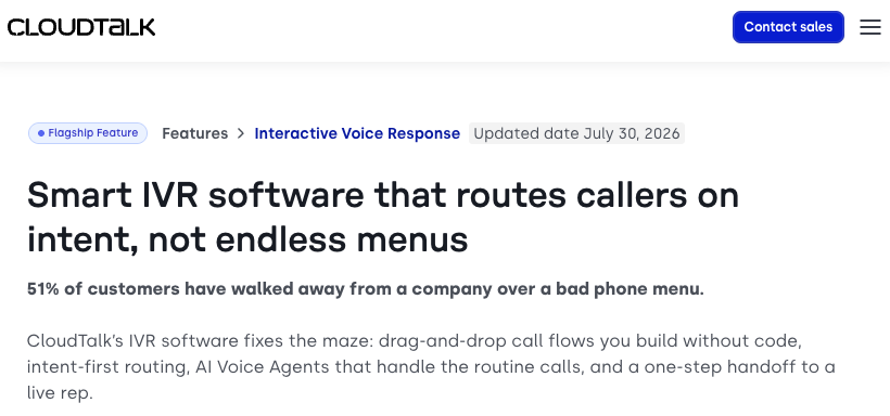 Designed for small businesses, CloudTalk made its IVR setup easy to complete