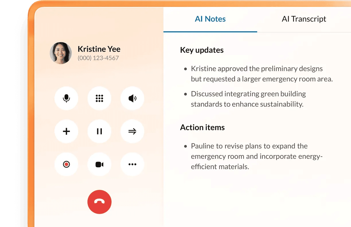 RingEX’s AI features include transcription that flags action items and key insights