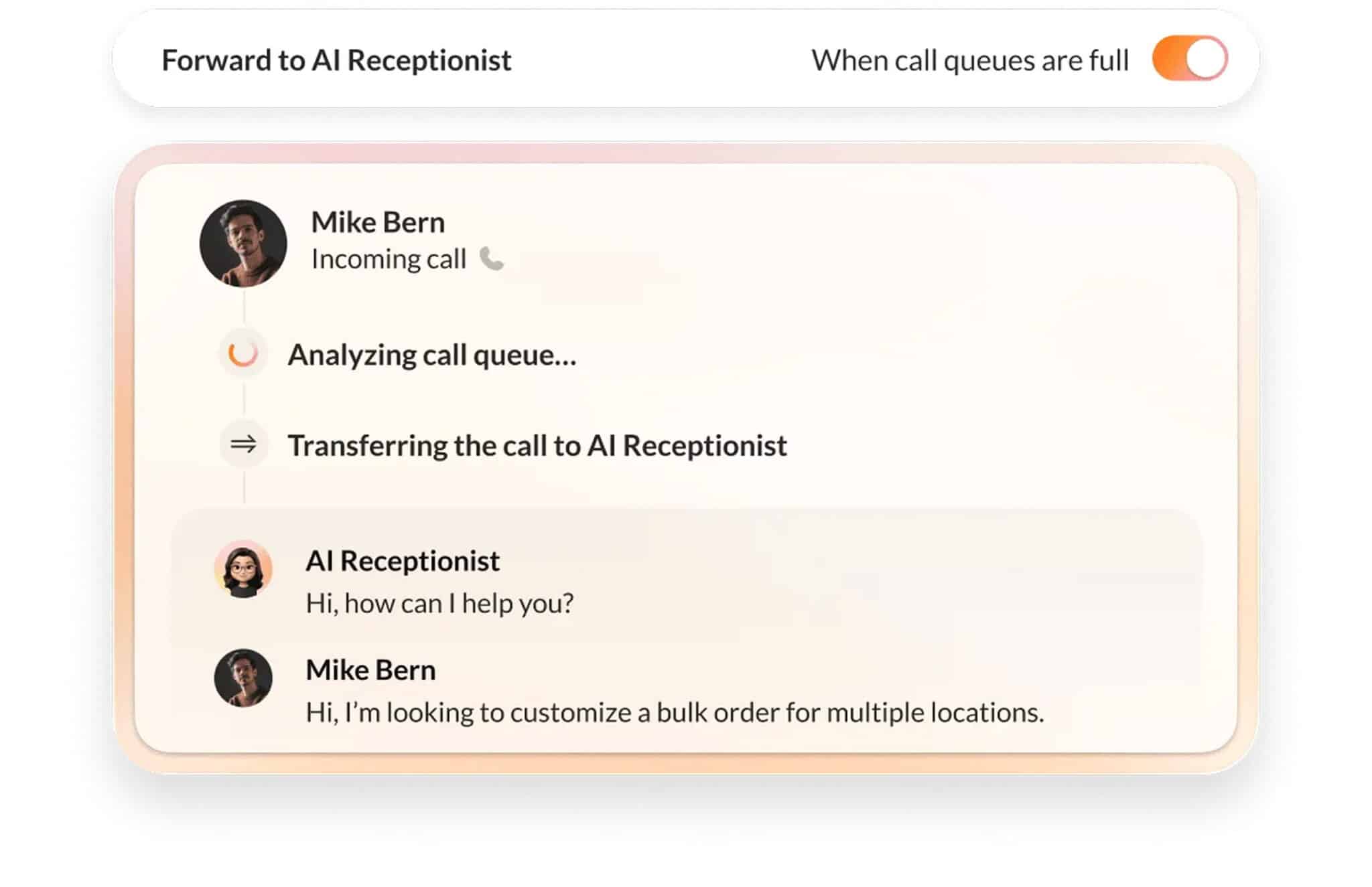 RingCentral AI Receptionist captures caller details and routes them to the appropriate human agent if needed.